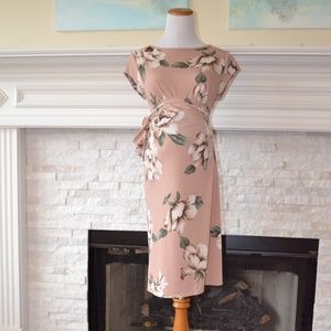 Pink Floral Maternity Dress with side tie
